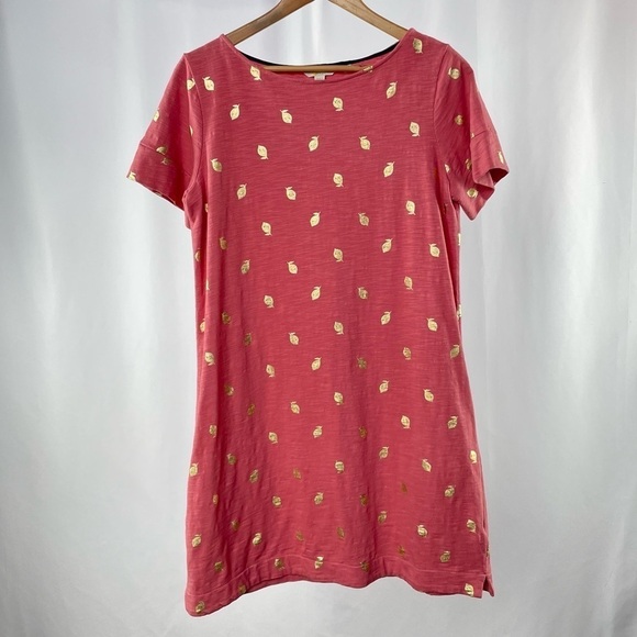 Boden dare you Jersey Short Sleeve Shirt Dress in Pink Gold Print‎ Size 10 R - Picture 2 of 6